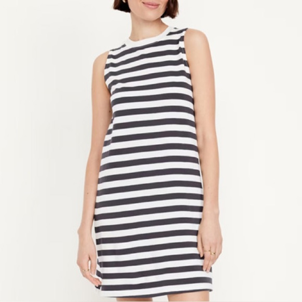Old Navy Black & White Striped Mod Style Sleeveless Mini T-Shirt Tank Dress SM P - Picture 2 of 10